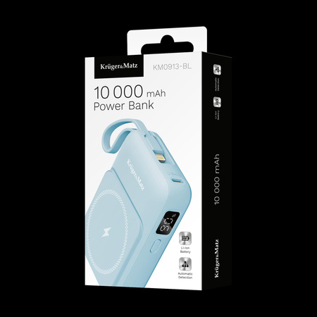 POWERBANK indukcyjny Kruger&Matz 10000 mAh Mag Safe z kablem niebieski
