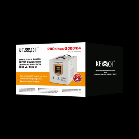 Zasilacz awaryjny KEMOT PROsinus-2000/24 przetwornica z czystym przebiegiem sinusoidalnym i funkcją ładowania 24V 230V 2000VA/1400W