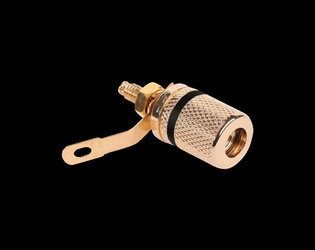 Gniazdo bananowe montażowe czarne złote metal