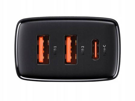 BASEUS Ładowarka sieciowa Baseus Compact Quick Charger, 2xUSB, USB-C, PD, 3A, 30W (CCXJ-E01) Czarna