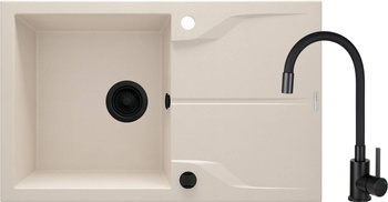 Zlewozmywak granitowy z baterią 1-komorowy z ociekaczem (ZQNN5113) - Deante