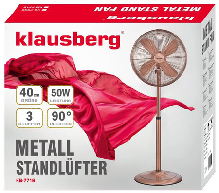 Wentylator stojący, podłogowy 40cm 50W, miedziany, Klausbe KB-7719