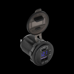 Ładowarka samochodowa USB+USB typu C z funkcją Quick Charge, Power Delivery i miernikiem napięcia 48W