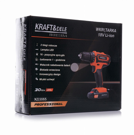 Wkrętarka wiertarka 18V Li-Ion KD3065 - KRAFT&DELE