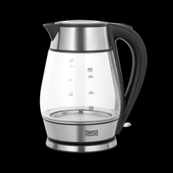 Czajnik elektryczny TEESA, szklany + inox, 2000 W, czarny, 1,7 L