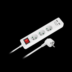 Przedłużacz sieciowy Rebel 3 gniazda + 2 gniazda USB z wyłącznikiem - 1.5m