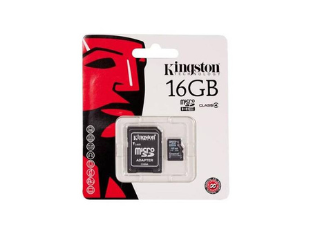 Karta pamięci KINGSTON microSDHC 16GB + adapter, class 4 ( SDC4/16GB)