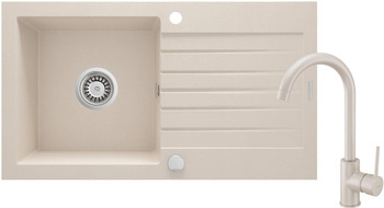 Zlewozmywak granitowy z baterią 1-komorowy z ociekaczem (ZQZV5113) - Deante