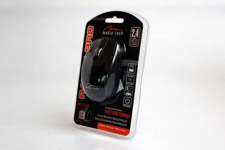 RATON PRO - Bezprzewodowa mysz optyczna, rozmiar średni, zmienna rozdzielczość do 1600CPI, 5 przycisków i rolka, zasilanie: 2xAAA - niebieska