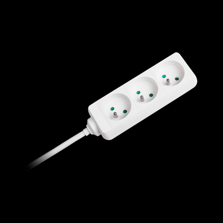 Przedłużacz biały Rebel 3 gniazda, kabel 3m (3x1,5mm), bez przełącznika