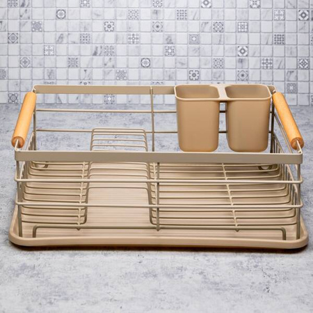 Suszarka do naczyń, stal-plastik-drewno, beżowy KINGHo KH-1800