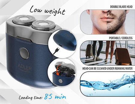 AD 2937 Golarka podróżna 2 głowicowa z USB