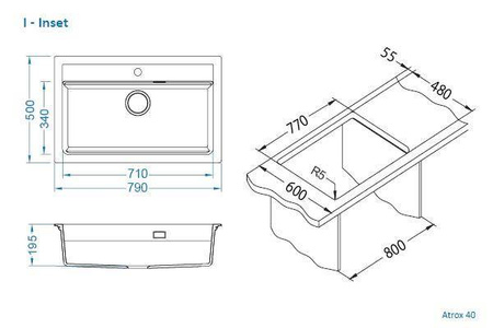 ATROX 40 kol. 81 BETON zlew Granital (790 x 500) 1 kom. z syfonem POP-UP 3 1/2" ALVEUS (1140446)