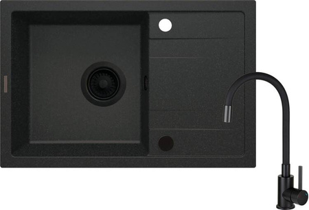 Zlewozmywak granitowy z baterią 1-komorowy z ociekaczem (ZRCPG113) - Deante