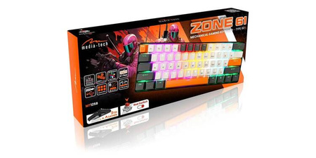 ZONE 61 - Gamingowa klawiatura mechaniczna typu short 60%, przełączniki mechaniczne silient RED, kolorowe podświetlanie, 61 klawiszy, USB-C
