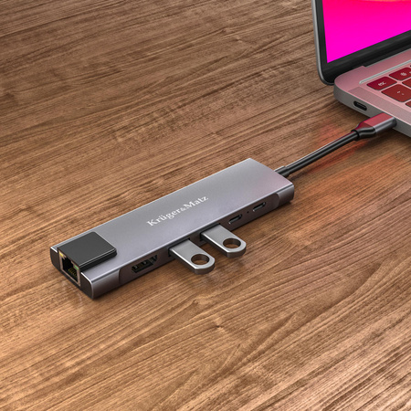 Adapter (HUB) USB typu C na HDMI/2x USB3.0/2x USB typu C/RJ45