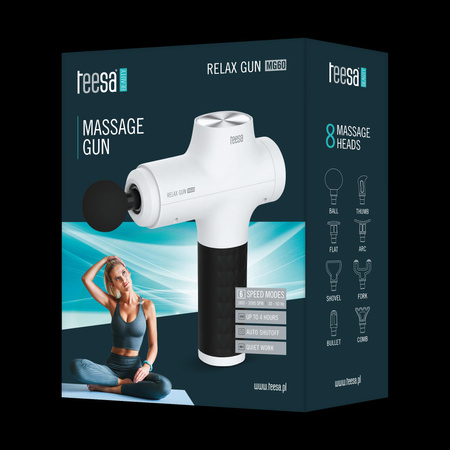 Pistolet do masażu TEESA RELAX GUN MG60, 8 nakładek, biały