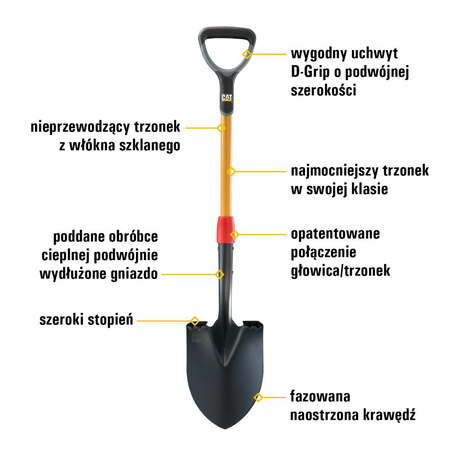 Szpadel z ostrą łyżką CAT K-Series D-Handle Round Point (0841308101026) - Cat