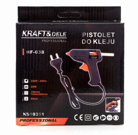 PISTOLET DO KLEJU NA GORĄCO 20W + 7 WKŁADÓW KD10351 - KRAFT&DELE