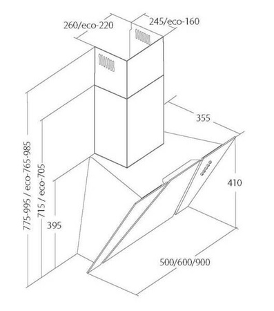 Okap kominowy AKPO WK-4 CETIAS 50 CZARNY (500mm; front czarne szkło)