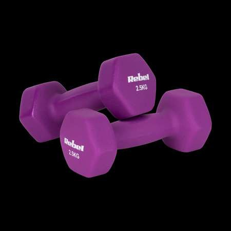 Hantelki żeliwne neoprenowe HEX 2x2.5kg, REBEL ACTIVE