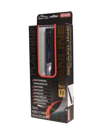 SCANLINE - Liniowy, ręczny, kolorowy skaner dokumentów A4 i mniejszych, rozdzielczość 900 dpi, zapis skanów na karcie T-Flash, zasilanie z 2 baterii AA