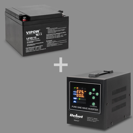 Zasilacz awaryjny Rebel POWER-800-LFP4 - przetwornica z czystym przebiegiem sinusoidalnym i funkcją ładowania 12V 230V 800VA/500W