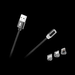Kabel USB magnetyczny 3w1 microUSB, USB typu C, Lightning 100 cm czarny
