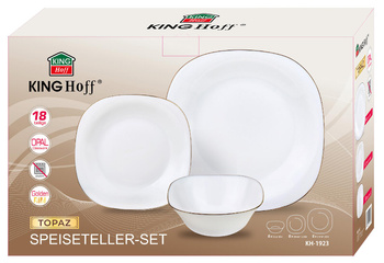 Zestaw talerzy, 18 el., opal, biały ze złotym zdobieniem, seria TOPAZ, KINGHoff, KH-1923 KH-1923