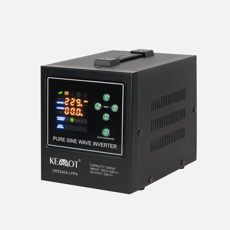 Zasilacz awaryjny KEMOT PROsinus-500-LFP4 przetwornica z czystym przebiegiem sinusoidalnym i funkcją ładowania 12V 230V 500VA/300W