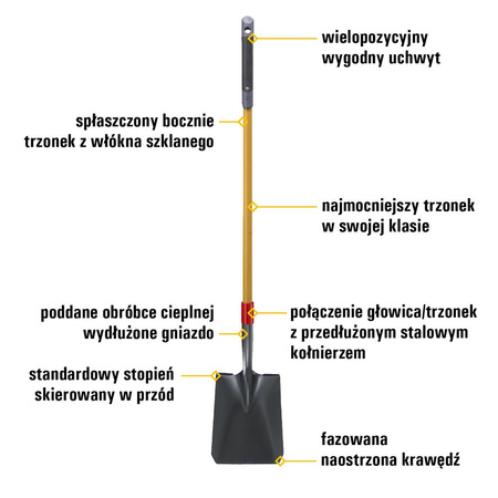 CAT Łopata J-Series Long Handle Square Point (0841308101156) - Cat