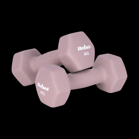 Hantelki żeliwne neoprenowe HEX 2x4kg, REBEL ACTIVE
