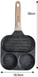 Patelnia z powłoką nieprzywieralną, 3 sekcje, czarna z drewnianą rączką, 36x18,5x2,5cm, Klausberg, KB-7816 KB-7816