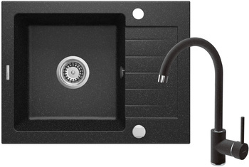 Zlewozmywak granitowy z baterią 1-komorowy z ociekaczem (ZQZA211A) - Deante