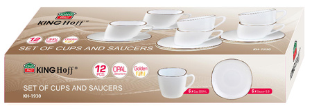 Zestaw filiżanek, 12 el., kwadratowe, opal, biały ze złotym zdobieniem, KINGHoff, KH-1930 KH-1930