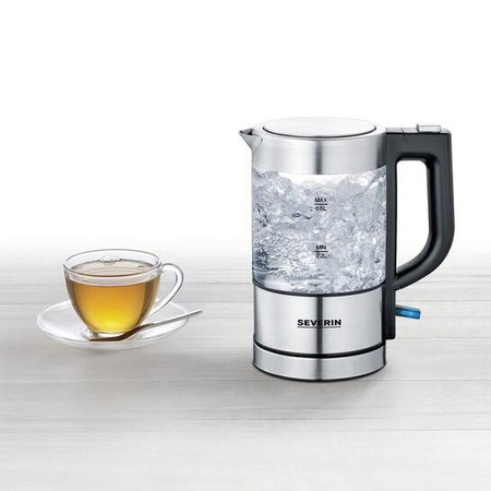SEVERIN CZAJNIK ELEKTR. SZKŁO-STAL, POJ. 0,5 L, ZAKRYTA GRZAŁKA, W 100% BEZ BPA, OBSŁUGA JEDNĄ RĘKĄ, MOC 1100W WK3472