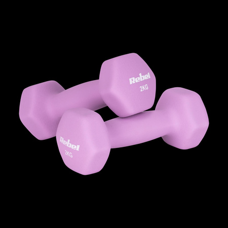 Hantelki żeliwne neoprenowe HEX zestaw 12kg (2x1kg+2x2kg+2x3kg), REBEL ACTIVE