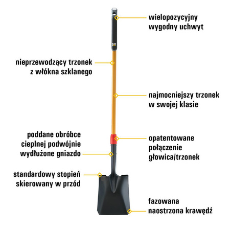 Łopata z szeroką łyżką CAT K-Series Long Handle Square Point (0841308101033) - Cat