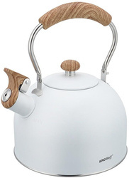 Czajnik z gwizdkiem, 2,5L, biały, z drewnianą rączką, KINGHoff KH-1860
