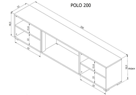 Szafka RTV POLO 180x33x39 biały + kominek biały