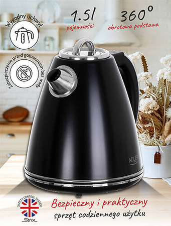 AD 1343 black Czajnik metalowy 1,5 L STRIX