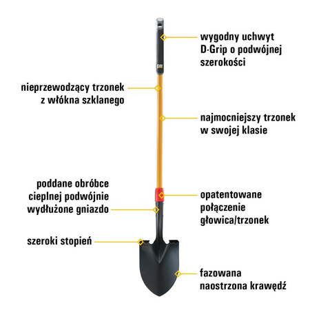 Szpadel z ostrą łyżką CAT K-Series Long Handle Round Point (0841308101002) - Cat