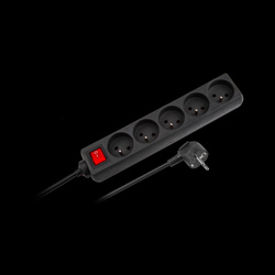 Przedłużacz sieciowy Rebel czarny 5 gniazd z przełącznikiem, kabel 5m (1,5mm)