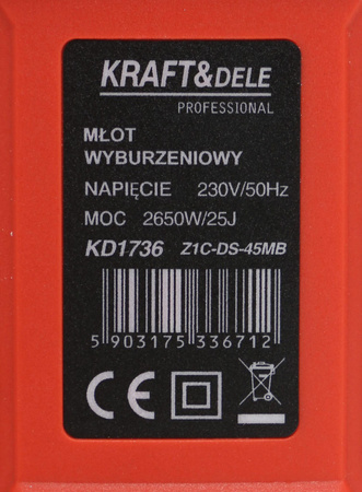 MŁOT WYBURZENIOWY 2650W KD1736 + WALIZKA - KRAFT&DELE