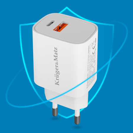 Ładowarka sieciowa Kruger&Matz GaN dual USB z funkcją Power Delivery i Quick Charge