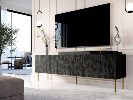 Szafka RTV JUNGLE 190x40,5x59,5 czarny mat + złote nóżki