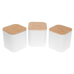 Chlebak z zestawem pojemników stal-bambus, biały Klausbe KB-7483