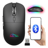 SILENT & RECHARGE - Dualna Bezprzewodowa Mysz Optyczna Bluetooth / RF 2.4GHz. Cichy klik, ładowalna USB-C, 3200dpi, czarna, podswietlenie rainbow.