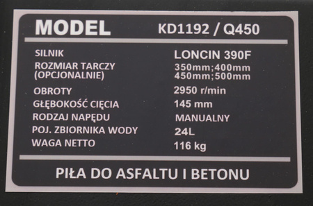 PIŁA DO ASFALTU I BETONU KD11920 - KRAFT&DELE