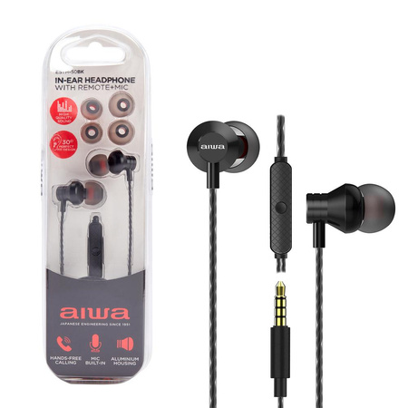 Słuchawki dokanałowe przewodowe AIWA ESTM-50BK czarne (8435256897166) - AIWA